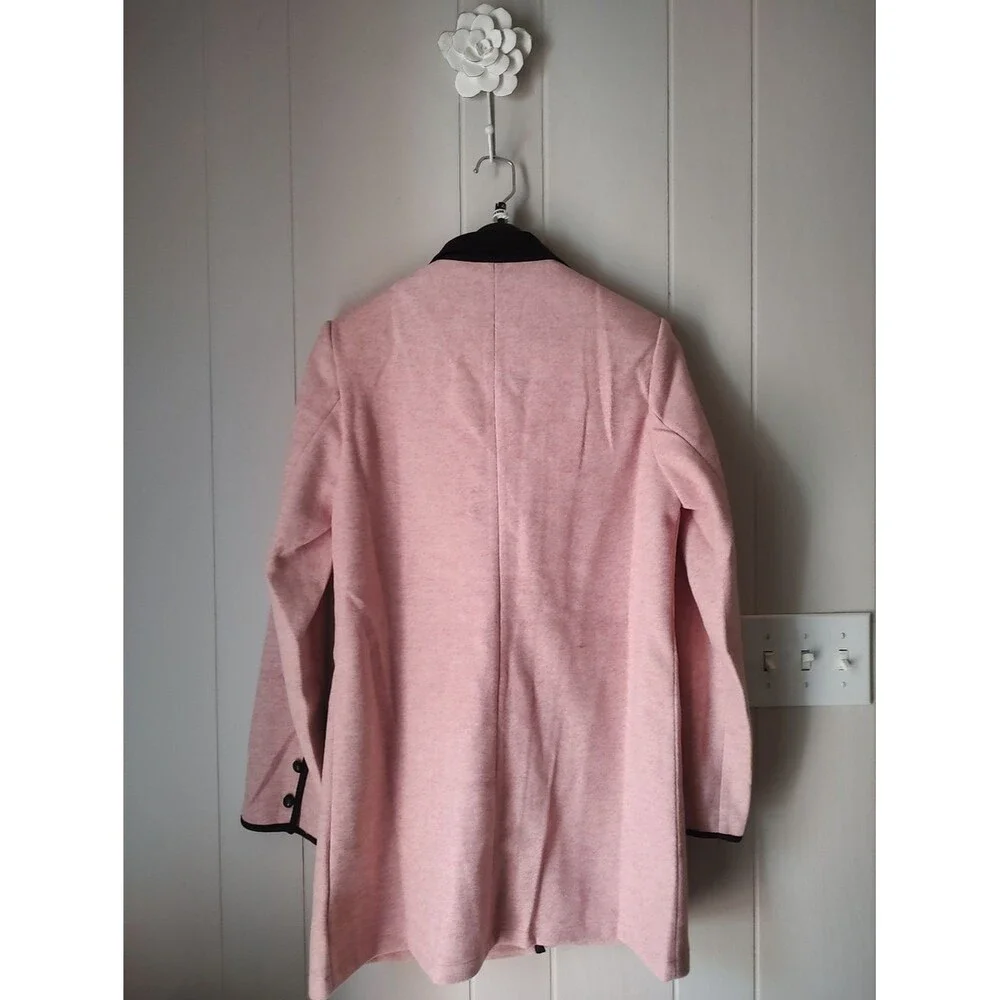 Double-Breasted Pink Coat with Black Trim Size Medium - Picture 6 of 7